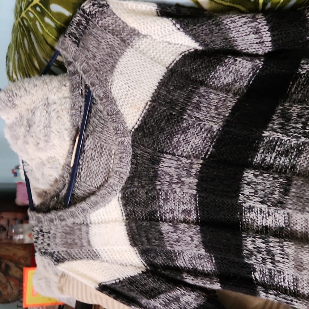 Gray , black and white long sweater